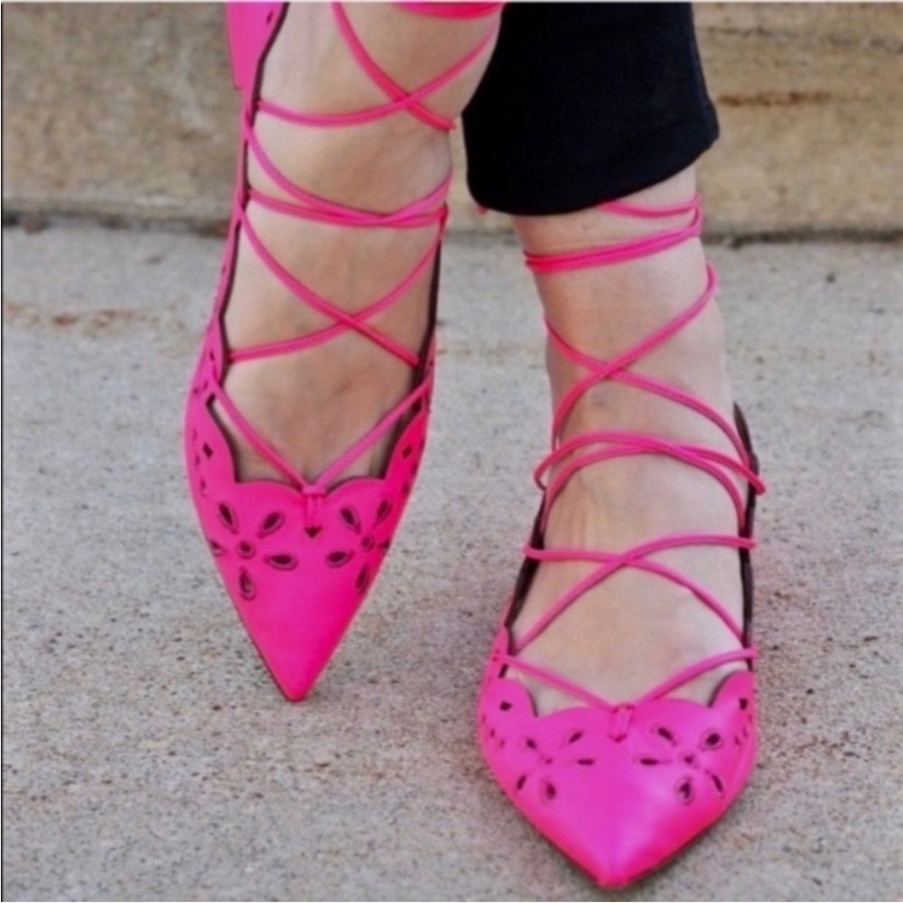 J. Crew Pink Lace-Up Flats